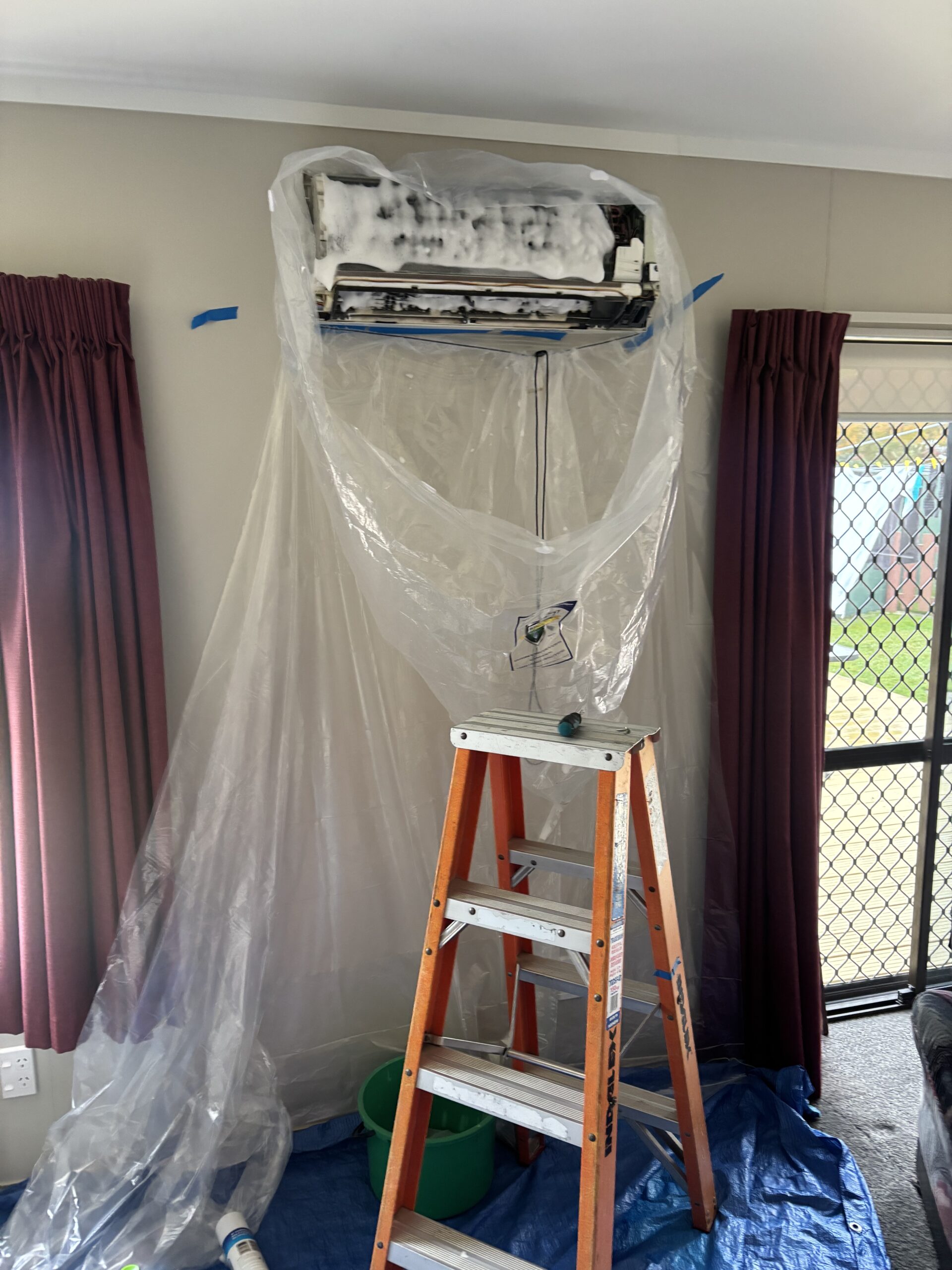 Heat pump service in progress