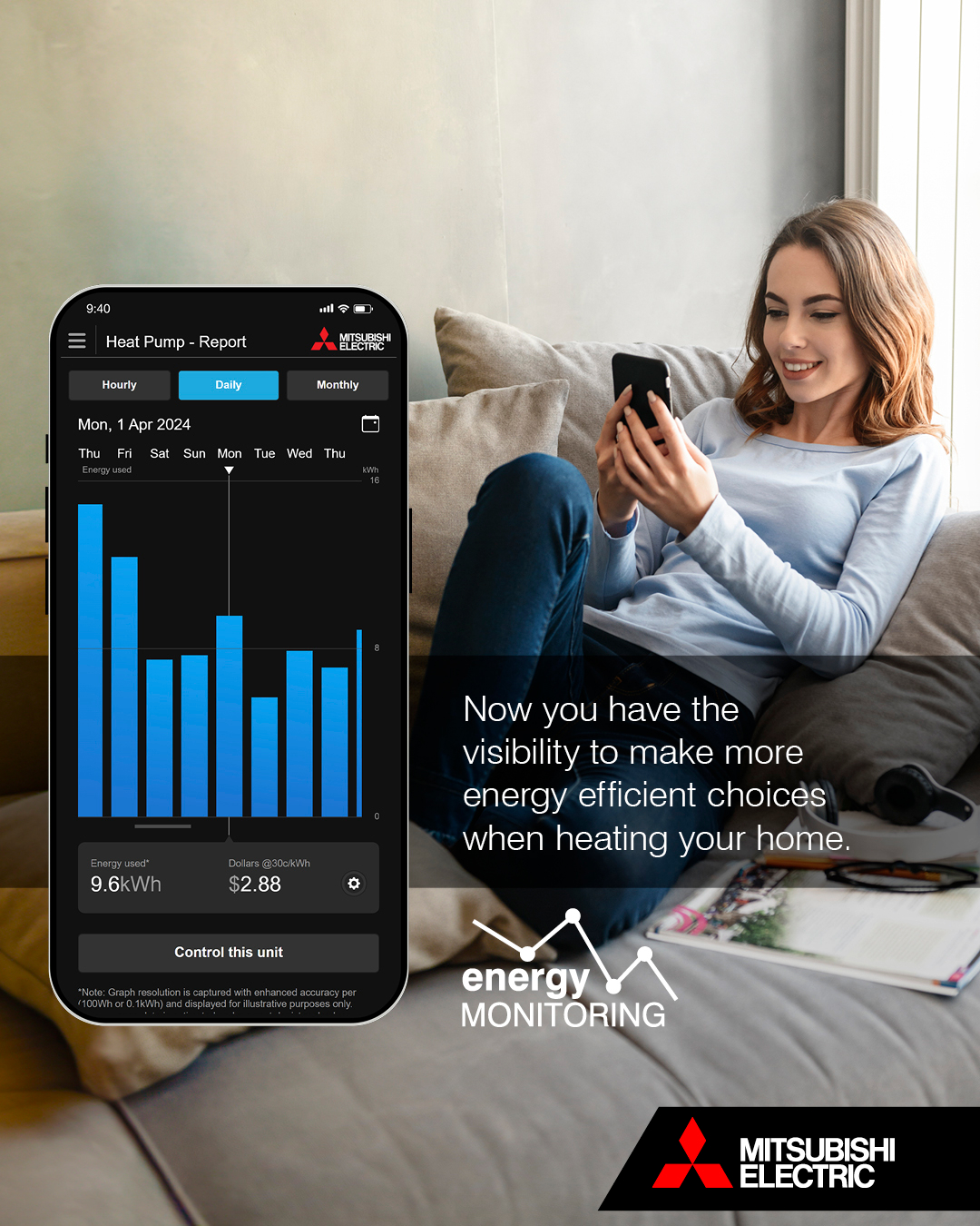 Mitsubishi Electric energy monitoring app in use at home
