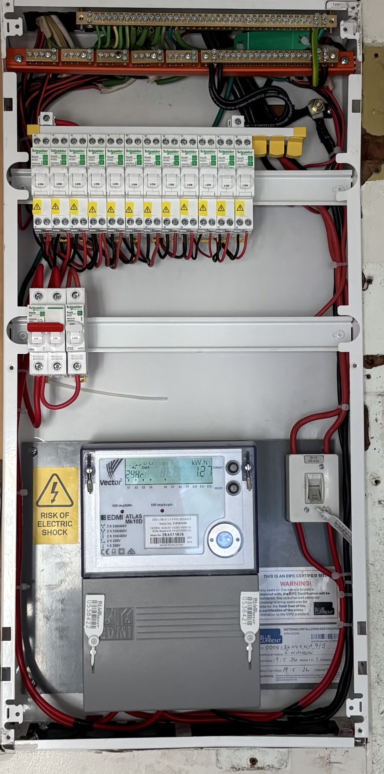 Modern switchboard with individual RCBOs