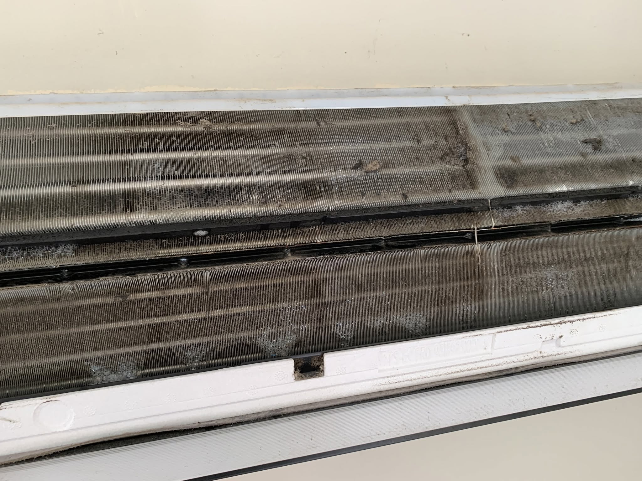 Dirty indoor heat pump evaporator coil